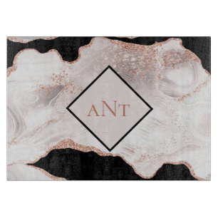 Monogramm Rosen Gold Glitter Achat Schwarz Weiß Wi Schneidebrett