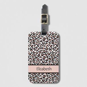 Monogramm Rosen Gold Schwarz Leoparden Druck  Gepäckanhänger
