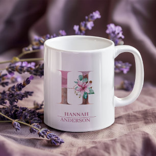 Monogramm Rosen Gold Wasserfarbe Blumen Buchstabe Kaffeetasse