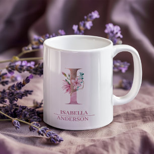 Monogramm Rosen Gold Wasserfarbe Blumen Buchstabe Kaffeetasse