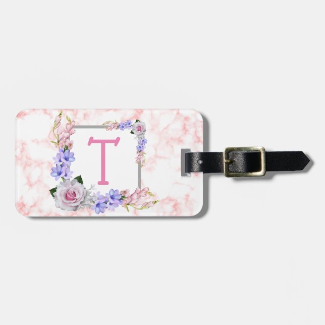 Monogramm Rosenmarmor Gepäckanhänger (Vorderseite horizontal)