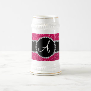 Monogramm-Rosenrosa-Glitter-Diamantkreis Bierglas