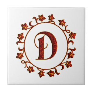 Monogramm-Rot-Blätter des Buchstabe-D Fliese