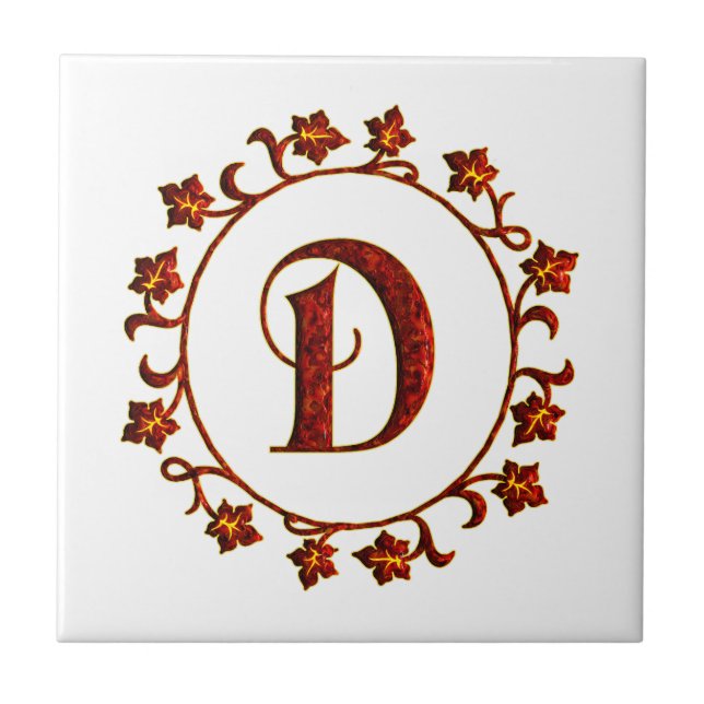 Monogramm-Rot-Blätter des Buchstabe-D Fliese (Vorderseite)