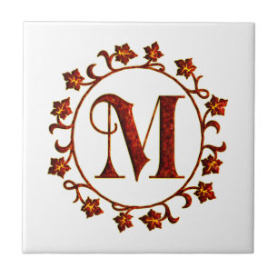 Monogramm-Rot-Blätter des Buchstabe-M Fliese