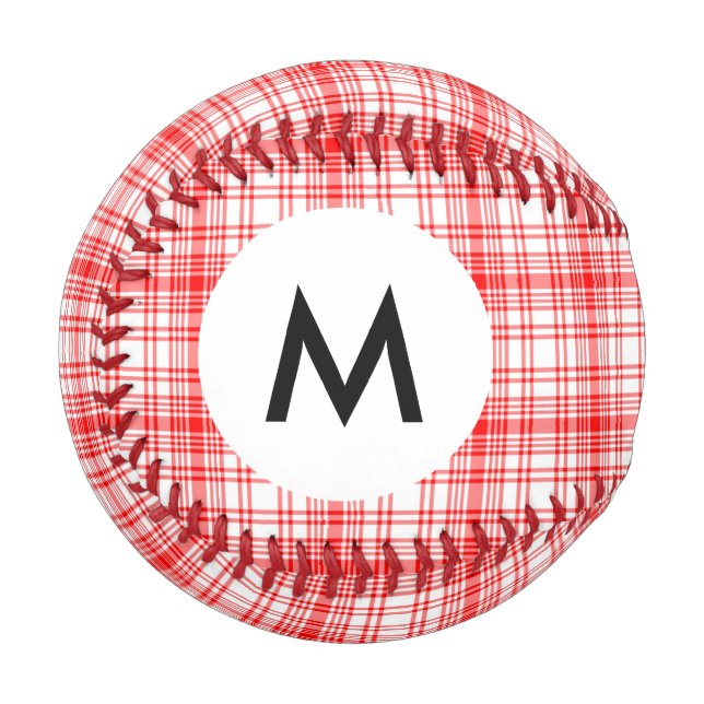 Monogramm Rot Kariert Baseball (Vorderseite Links)