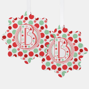 Monogramm Rot Pink und Grün gepunktetes Weihnachte Ornament Karte
