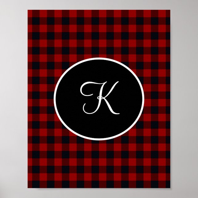 Monogramm Rot-Schwarz-Buffalo-Karoprintee  Poster (Vorne)