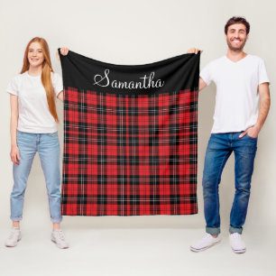 Monogramm Rot Schwarz Weiß Tartan Buffalo Kariert Fleecedecke