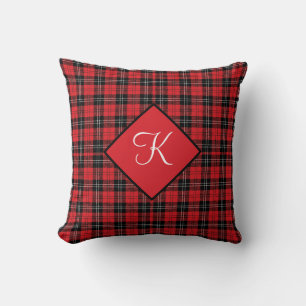 Monogramm Rot Schwarz Weiß Tartan Buffalo Kariert Kissen