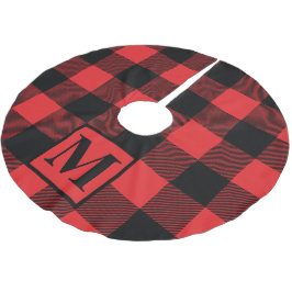Monogramm Rot und Schwarz Buffalo Kariert Polyester Weihnachtsbaumdecke