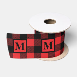 Monogramm Rot und Schwarz Buffalo Kariert Satinband