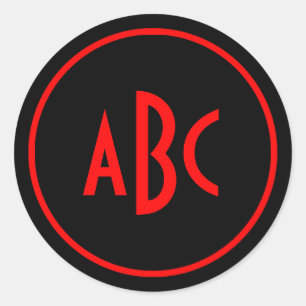 Monogramm (rot und schwarz) runder aufkleber