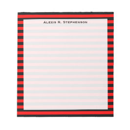 Monogramm Rot und Schwarzer Streifen Notizblock