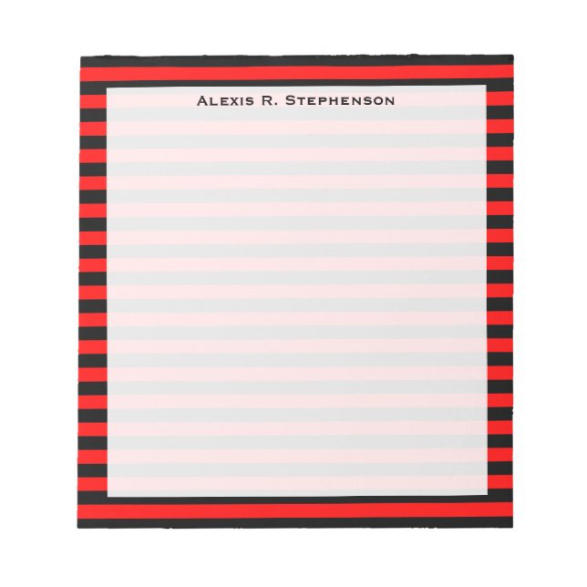 Monogramm Rot und Schwarzer Streifen Notizblock (Vorderseite)