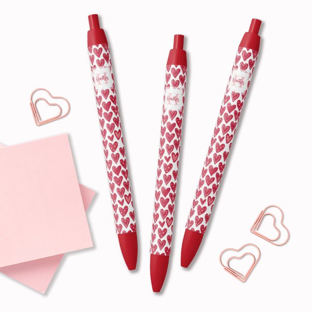 Monogramm-Rot-Valentinsherz-Muster Kugelschreiber (Cute monogram red heart pattern pens. so girly & fun! A great gift for a friend for Valentine's Day.)