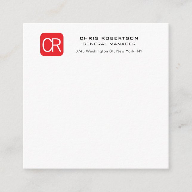 Monogramm Rot Weiß Professionell Schlicht Begleitkarte (Vorderseite)