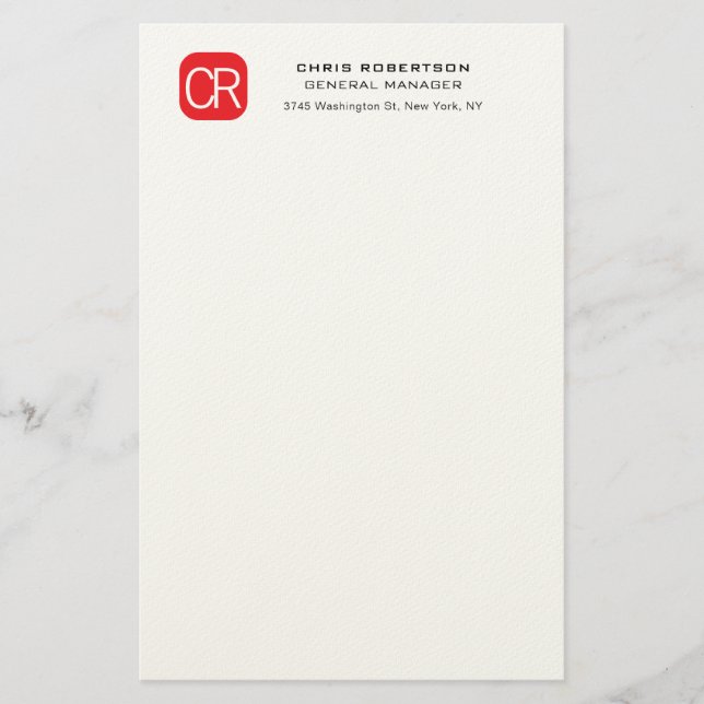 Monogramm Rot Weiß Professionell Schlicht Briefpapier (Vorderseite)