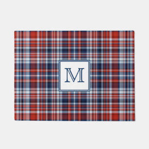 Monogramm Rot weiß und Blau Kariert Fußmatte