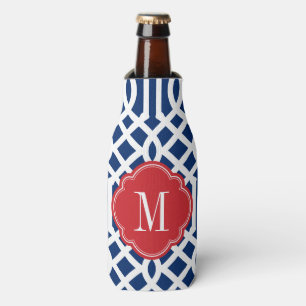 Monogramm Rot-Weiß und Blau-Trellis Flaschenkühler