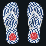 Monogramm Rot-Weiß und Blau-Trellis Flip Flops<br><div class="desc">Maßgeschneiderte,  bedruckte Flop-Sandalen mit einem stilvollen,  modernen Trellis-Muster und einem eigenen Monogramm oder einem anderen Text in einem Kreisrahmen. Klicken Sie auf Anpassen,  um Schriftart und Farben zu ändern oder eigene Bilder hinzuzufügen,  um ein einzigartiges Design zu erstellen!</div>
