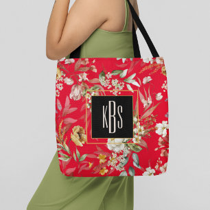Monogramm, Rote Fine Art Florals-Schultertasche Tasche