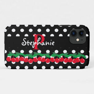 Monogramm rote Kirschen weiße Polka-Punkte Retro Case-Mate iPhone Hülle