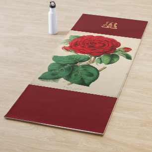 Monogramm Rote Rose Blütenblüte Vintage Art Elegan Yogamatte