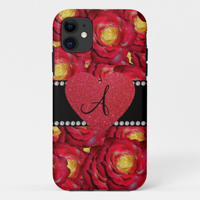 Monogramm rote Rosen rotes Herz Case-Mate iPhone Hülle (Rückseite)