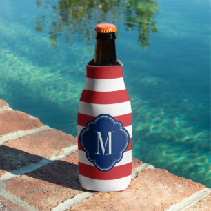 Monogramm rote und blaue Preppy-Streifen Flaschenkühler