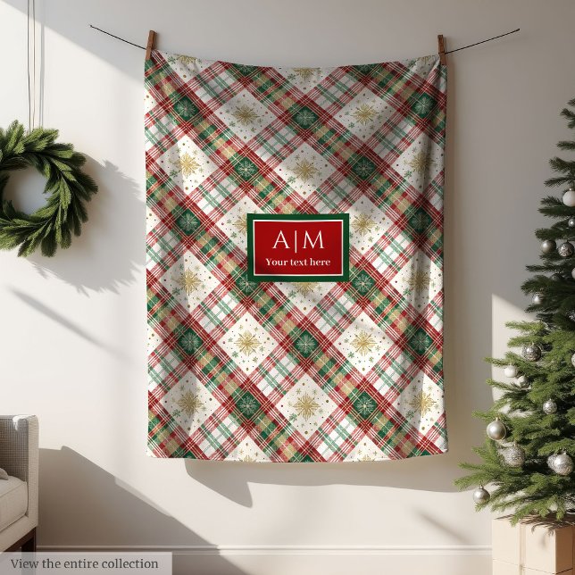 Monogramm rote und grüne Wasserfarbe festliche Dec Fleecedecke (Monogram red and green watercolor festive blanket)