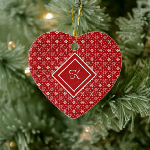 Monogramm rote weiße Schneeflocke Weihnachten Feie Keramik Ornament