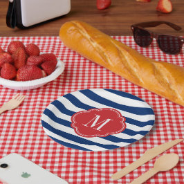 Monogramm rote weiße und blaue patrouillische Stre Pappteller