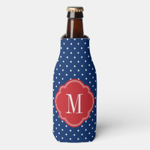 Monogramm rote weiße und blaue Polka-Punkte Flaschenkühler