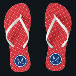 Monogramm rote weiße und blaue Tiny Dots Flip Flops<br><div class="desc">Maßgeschneiderte gedreht Flop Sandalen mit einem niedlichen gürtelförmigen Polka-Punktmuster und einem eigenen Monogramm oder einem anderen Text in einem Kreisrahmen. Klicken Sie auf Anpassen,  um Schriftart und Farben zu ändern oder eigene Bilder hinzuzufügen,  um ein einzigartiges Design zu erstellen!</div>