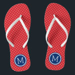 Monogramm rote weiße und blaue Tiny Dots Flip Flops<br><div class="desc">Maßgeschneiderte gedreht Flop Sandalen mit einem niedlichen gürtelförmigen Polka-Punktmuster und einem eigenen Monogramm oder einem anderen Text in einem Kreisrahmen. Klicken Sie auf Anpassen,  um Schriftart und Farben zu ändern oder eigene Bilder hinzuzufügen,  um ein einzigartiges Design zu erstellen!</div>