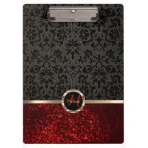 Monogramm Roter Glitzer und Blumendesign