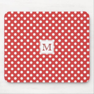 Monogramm: Roter u. weißer Tupfen Mousepad