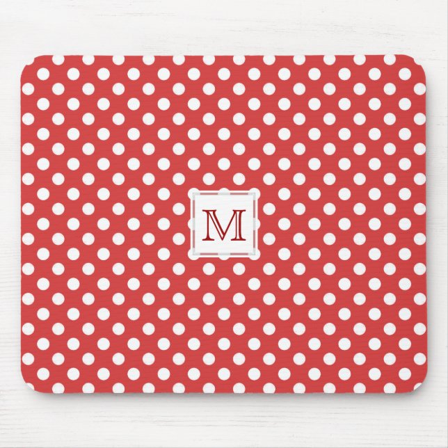 Monogramm: Roter u. weißer Tupfen Mousepad (Vorne)