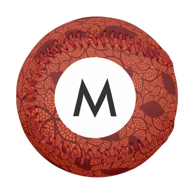 Monogramm Rotes Blätter auf orange Baseball (Vorderseite Links)