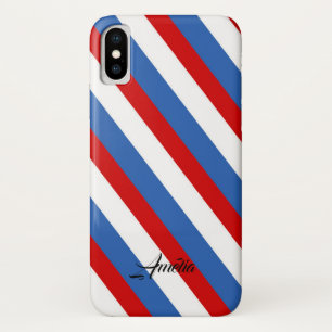 Monogramm Rotes Blau und Weiße Streifen Case-Mate iPhone Hülle