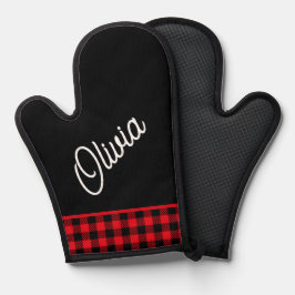 Monogramm, rotes Büffel kariert Ofenhandschuh