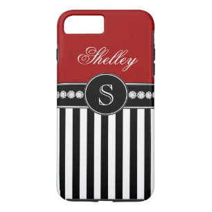 Monogramm-rotes schwarzes Streifen-Namensmuster Case-Mate iPhone Hülle