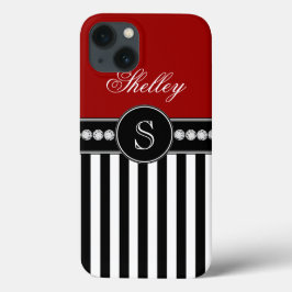 Monogramm-rotes schwarzes Streifen-Namensmuster Case-Mate iPhone Hülle