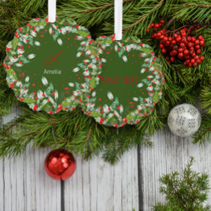 Monogramm rotes Weihnachten grün Classic Round Ornament Karte