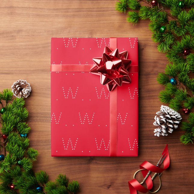 Monogramm rotes weißes Anfangsnummermuster Geschenkpapier (Feiertagsgeschenk)