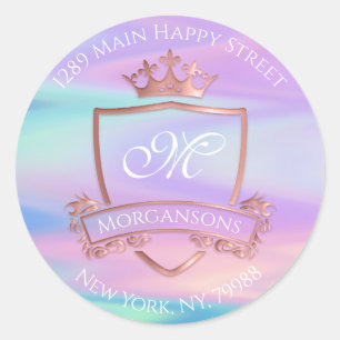 Monogramm-Rücksendeadresse Crown Royal Hologramm Runder Aufkleber