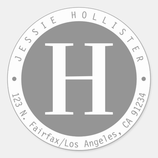 Monogramm-Rücksendeadresse Runder Aufkleber (Vorderseite)