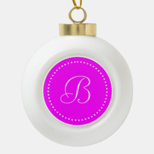Monogramm-Rund mit Rosa/Weißen Punkt-Rahmen Keramik Kugel-Ornament