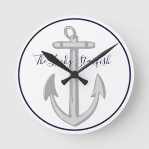 Monogramm Runde C der Navy Blue Anchor Coastor Coa Wanduhr
